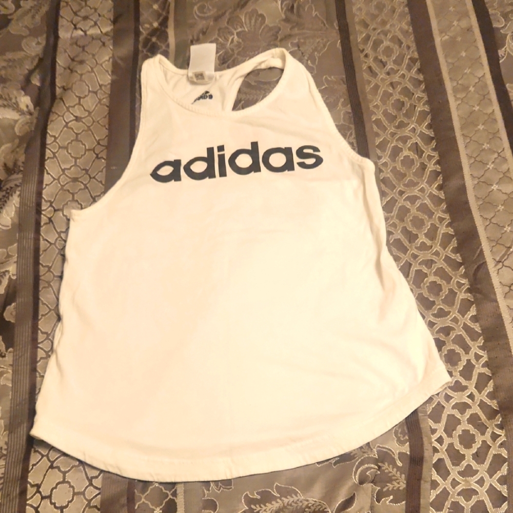 Adidas White Sleeveless Top with Black Logo